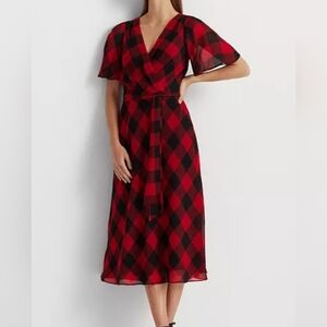 Lauren Ralph Lauren NWT Red/Black Buffalo Plaid Holiday Dress Size 0